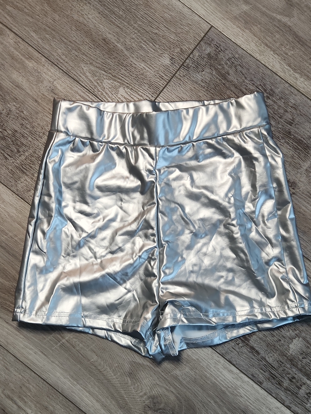 SHEIN Metallic Silver High-Waist Bike Shorts